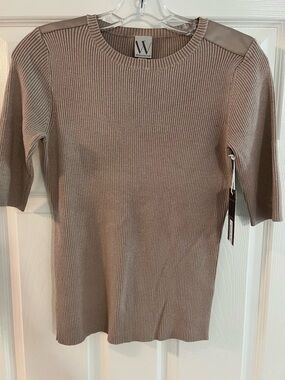 Worthington Ribbed Short-Sleeve Knit Top in Taupe